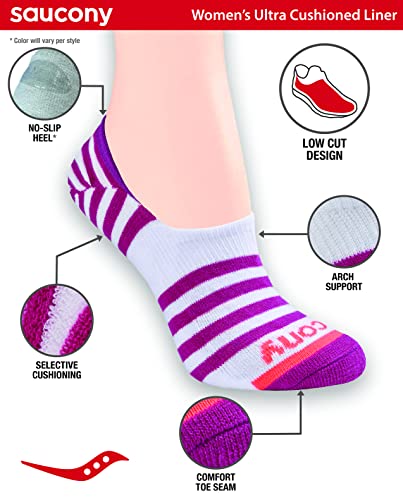 Saucony Women's Show Cushioned Invisible Liner Socks, Berry (8 Pairs), Shoe Size: 6-10 #TOP1