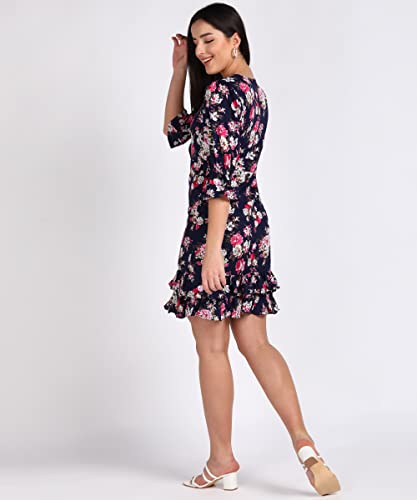 Image of Vahson Bottom 2 Layer Flared Balloon Sleeve V-Neck Dot Printed Short Knee Length Dress for Girls /Women