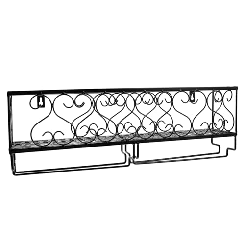 TOYANDONA Porta Vino da Parete in Ferro Nero Porta Bicchieri Invertiti Antipolvere con Supporto Stabile per Bottiglie Organizer Cantinetta Vino Multifunzionale per Cucina Bar Sala da Pranzo