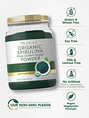 Carlyle CL23541 Organic Spirulina Powder 2.2 Lbs | Blue Green Algae | 8G Spirulina Per Serving | Vegan, Non-Gmo, Gluten Free Supplement thumb #3