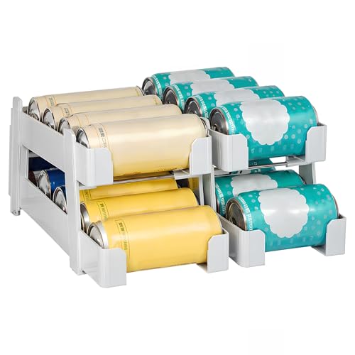 Dokeno Organizador de Latas Nevera Autopropulsado, 2 Piezas, 335ml/473ml, Blancas