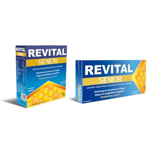 Revital Senior 14 Viales + 30 Cápsulas - Ayuda a Mejorar el Rendimiento Cognitivo y a Disminuir el Cansancio y la Fatiga - con Jalea Real, Ginkgo Biloba, Vitaminas y Minerales