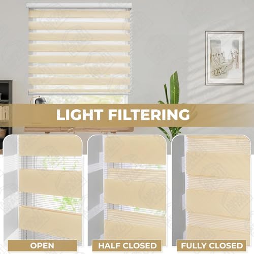 Image of ABOUT SPACE Window Blinds - 5x7 ft Zebra Roller Blinds for Windows for Light Filtering, Privacy, UV Protection Corded Roll Up Curtain Window Shades for Home, Office, Living Room Kitchen