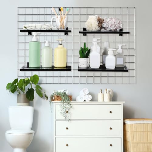 Coume SR-COUME-2738 4 Pcs Grid Wall Long Perforated Shelf 13.8'' X 7.9'' Black Metal Grid Wall Shelf Heavy Duty Hanging Grid Wall Shelf Accessories thumb #1