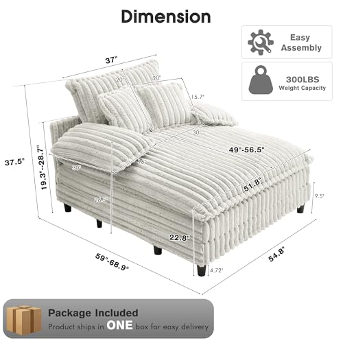 Image of WESTSETLUX 54.8 inch W Oversized Chaise Lounge Chair Indoor with 5-Position Adjustable Backrest, Plush Sleeper Sofa Bed with Pillows, Upholstered Cloud Couch Chair for Living Room, Study Room, Silver Grey
