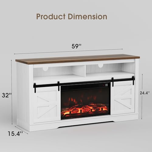 Image of JUMMICO Fireplace TV Stand for 65 Inch TV with 26'' Fireplace(Milk White)