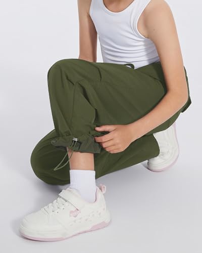 Image of Girls Parachute Cargo Pants Drawstring Waterproof Causal Hiking Pants for Girls Pockets Lightweight Running Joggers
