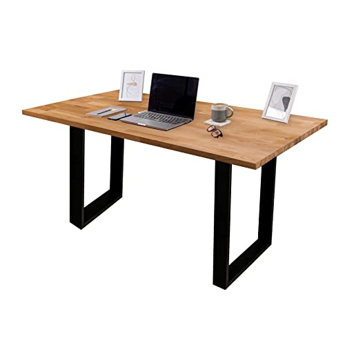 domli Bureau de bureau en chêne huilé massif avec pieds industriels noirs | Table huilée 1500 mm x 500 mm x 27 mm | Dessus de table et pieds en bois...