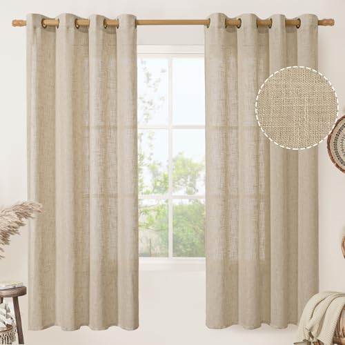 Image of LAMIT Brown Linen Curtains 72 inches Long for Bedroom, Soft Thick Semi Sheer Light Filtering Bronze Grommet Window Treatments Burlap Drapes for Living Room, 2 Panels Set, 52 x 72 Inch