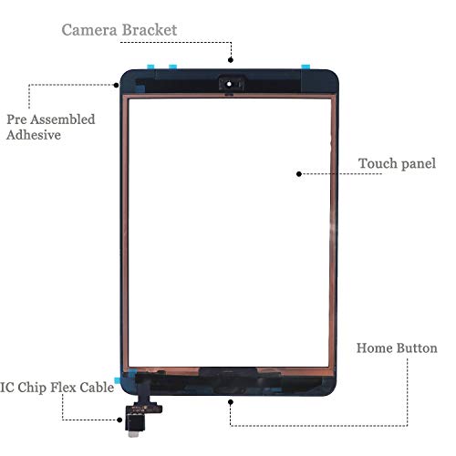 New Touch Screen Replacement Parts Replacement for iPad Mini 1/iPad Mini 2 (black) with IC Chip,Home Button, Complete Repair Tools Kit, Camera Holder, Pre-Installed Adhesive A1432 A1454 A1455 A1489 A1 - Thumbnail 4