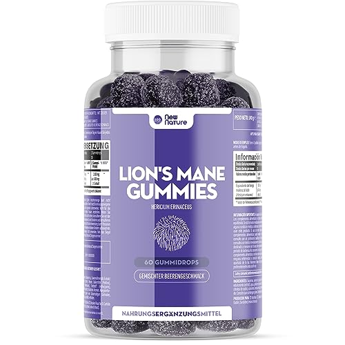Preisvergleich Produktbild Lions Mane Gummis - Hericium Erinaceus Gummibärchen mit Beerengeschmack - Löwenmähne Pilz - 1000mg Lions Mane Mushroom pro Portion - 60 Vegane Gummis