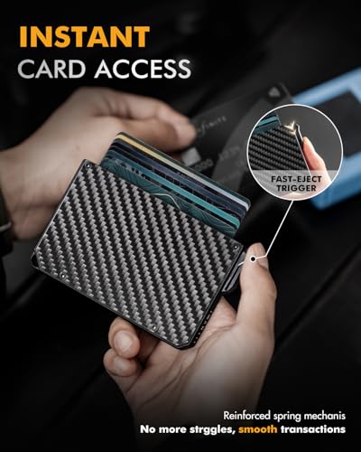 Image of iwantit Pop Up Wallet for Men, Slim Minimalist Credit Card Holder with Money Clip - Man Metal Aluminum Wallet RFID Blocking, Smart Tactical Wallet for Men, Gift for Men (Carbon)