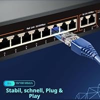 9 Port PoE Switch 2* Uplink Verbindungsgeräte, 9 PoE+ Ports 100Mbps, IEEE 802.3af/at, Metallgehäuse, VLAN Funktion bis 250 Meter lüfterloser Metall-Plug-and-Play – Ansicht 7