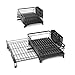 Dish Drying Rack - Extendable Dish Rack, Large Sink Drying Dish Drainer for Kitchen Counter, Stainless Steel Dish Strainer with Utensil Holder (Black)