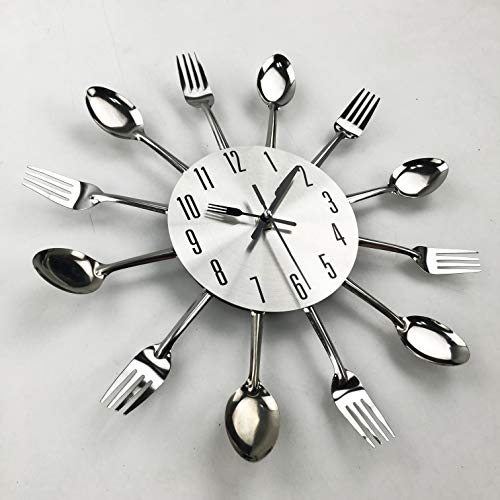 Timelike Kitchen Wall Clock, 3D Removable Modern Creative Cutlery Kitchen Spoon Fork Wall Clock Mirror Wall Decal Wall Sticker Room Home Decoration #TOP2