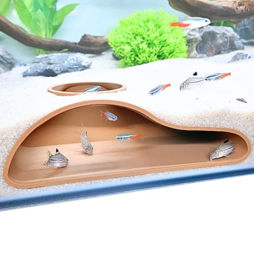Image of Lucky Critter Aquarium Underground Tunnel Cave Natural Curve | Viewing Fish & Shrimp Under Gravel Tunnel | Fish Tank Decor Decoration Hideout Perfect for Corydora Catfish, Kuhli Loach, Pleco (Brown)