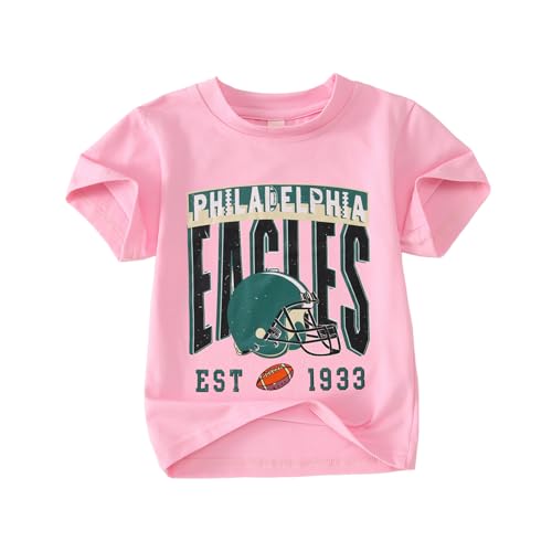 CM C&M WODRO Toddler Boy Girl Football T-Shirt Funny Football Team Shirt Game Day Outfit Kids Short Sleeve Sport Fans Tee Top (Pink 18-24M)
