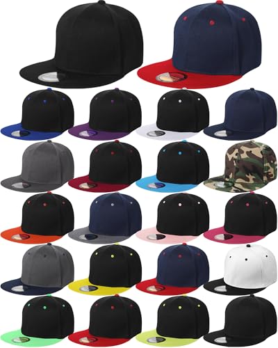Image of 15 Pack Snapback Hats for Men Hip Hop Style Solid Baseball Hats Adjustable Snapback Cap Flat Brim Baseball Caps