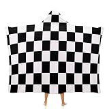 Checkerboard Black White Checkered Hooded Blanket Wearable Cloak Hoodies Arctic Velvet Throw Cape Wr