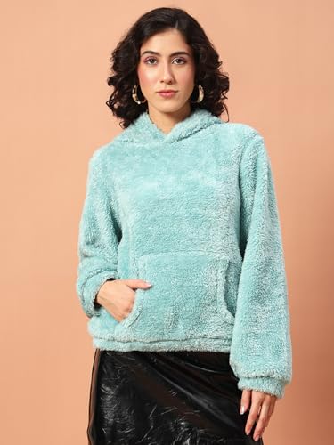 Image of THE DRY STATE Women's Basic Fit Teddy Fur Hoodie with Kangaroo Pocket