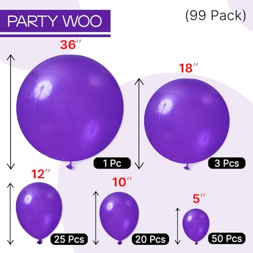 Image of PartyWoo Dark Purple Balloons 99pcs Royal Purple Color Different Sizes