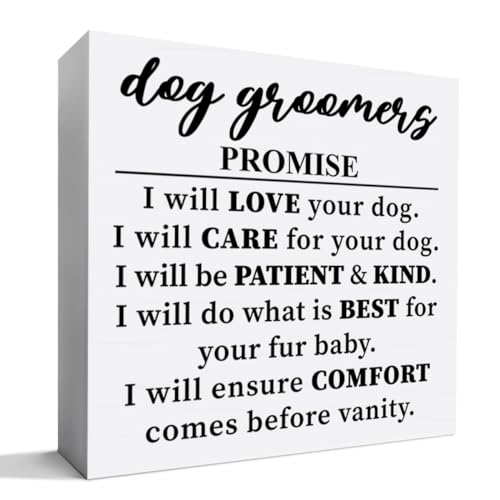 ZODGMED Dog Groomer Gifts, Decorative Sign, Wooden Box, 5 x 5 Inches, Modern Animal Theme, Tabletop Display