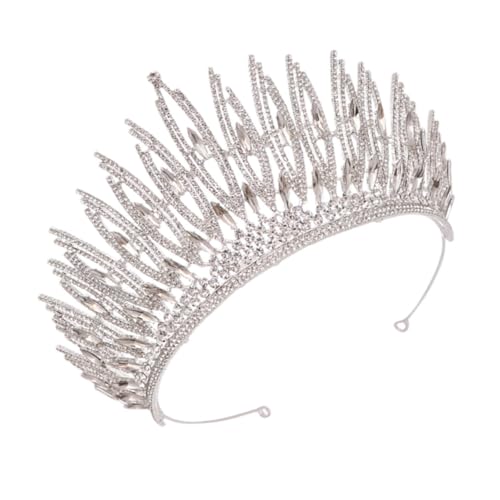 Coiffure de mariage raffinée avec la couronne de mariée argentée baroque WOONEKY