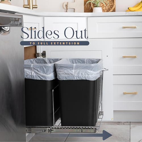 Pull Out Trash Can for Kitchen Cabinet, Double 9 Gallon / 36 Qt Under Cabinet Garbage & Recycling Bin Rack, Heavy Duty Chrome Sliding Organizer, Fits 17.75” W x 21.75” D Cabinets, Bins Not Included by HOLDN’ STORAGE - Image 2