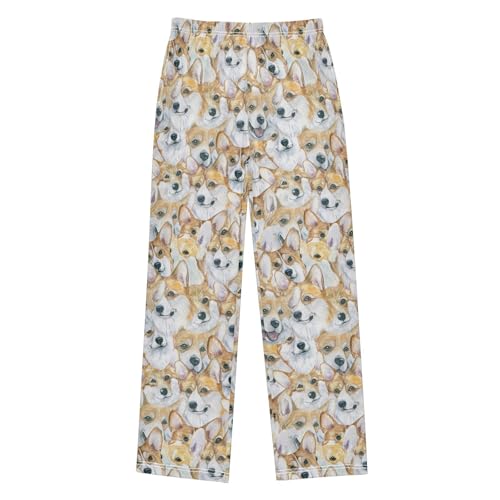 Corgi Dog Boys Long Pants Soft Trousers Elastic Waist Kids Lounge Bottoms with Pockets S-XL