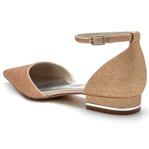 Women's Ankle Strap Wedding Shoes Bride Pointed Toe Wedding Flats Formal Prom Party Dress Pumps3