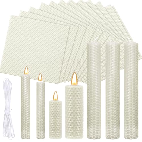 Yuntau 24 Pcs Beeswax Candle Making Kit Ivory Natural Beeswax Sheets DIY Set Include Honeycomb Sheets and Cotton Wicks for Craft Gift Kids Adults Fun Project