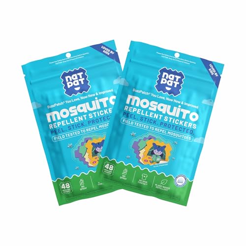 NATPAT BuzzPatch Mosquito Patch Stickers for Kids - All Natural Plant Based Ingredients Non-Toxic DEET Free Citronella Insect Patches for Toddlers Babies Children (2 Pack 96 Units)
