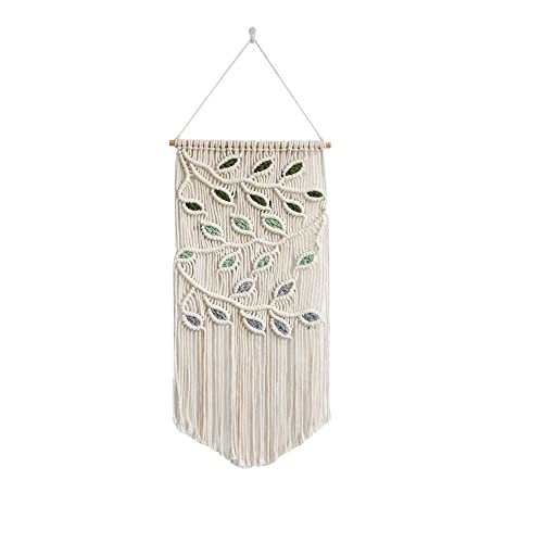 Tapisserie murale en macramé pour revitaliser un mur blanc avec une feuille verte