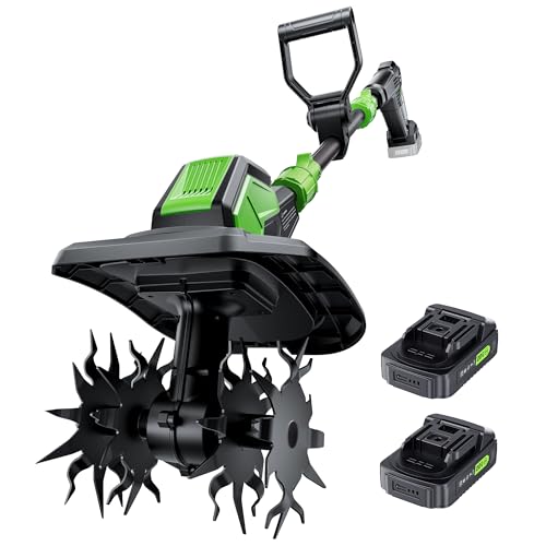 20V Cordless Tiller Cultivator, Lightweight 360RPM Electric Garden Tiller with 2 * 2.0Ah Batteries,...