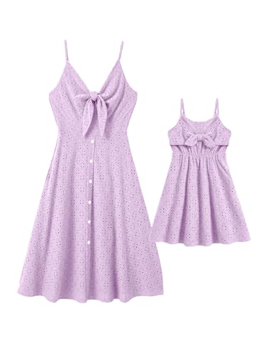 Image of IFFEI Mommy and Me Matching Dresses Womens Eyelet Lace Midi Sundress Sleeveless Summer Dress for Casual Holiday Outfits