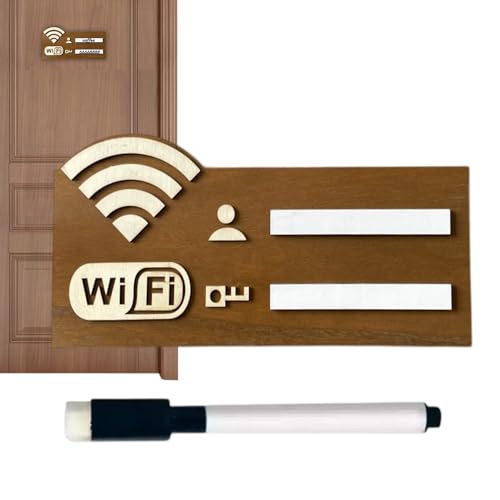 Señal de Contraseña WiFi - Señal Wifi para Huéspedes - Portero Ŵifi de Madera con Rotulador - Tablero de Red Inalámbrica Reutilizable Borrable - Decoración Adhesiva de Pared para Negocios, Supermercad