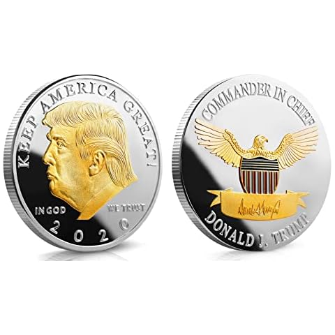 Commemorative Coins, Gold Plated Collectable Coin, Donald Trump 2020 Challenge Coin of 45th United States President, Alloy Gold and Silver Dual Color Memorabilia Gift with Plastic Case (B Silver) Cover