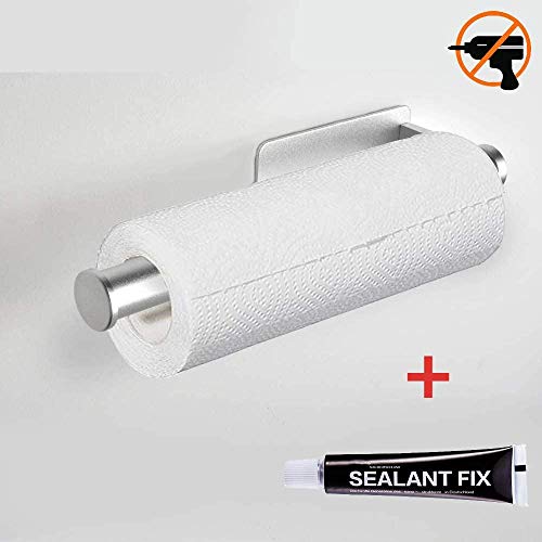 Bogeer Portarrollos de Cocina, Montaje en Pared Soporte para Rollo de Papel para Cocina y baño sin Taladro,Plateado