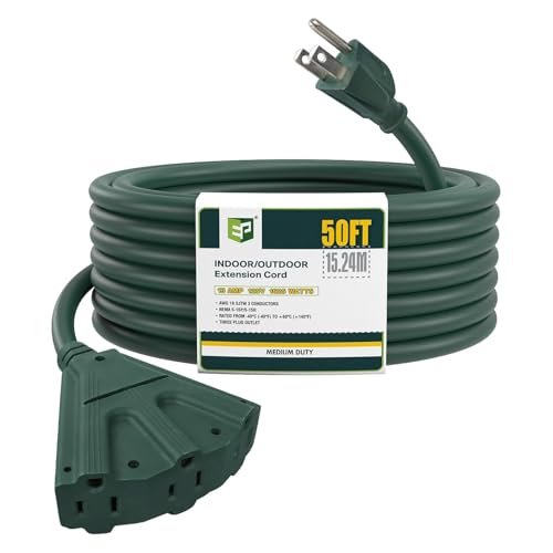 EP 50 Ft Outdoor Extension Cord 16/3 SJTW 3 Electrical Power Outlets Green