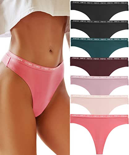 FINETOO 7 Pack High Waisted Seamless Thongs for Women Sexy Laser Cut Thong Womens No Show Thongs S-XLï¼ˆ7 packs A, Mï¼‰