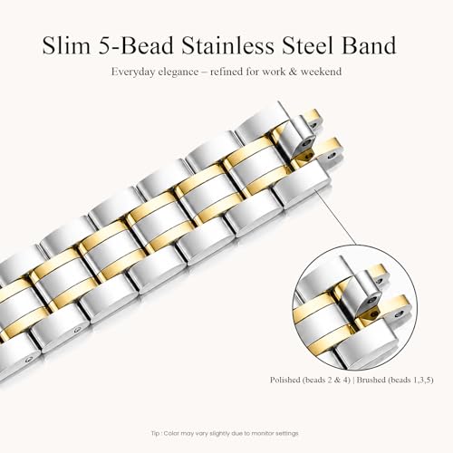 Image of STIROLL Thin Replacement Band Compatible for Apple Watch 38mm 40mm 41mm 42mm(Series 11 10), Stainless Steel Metal Wristband Women Men for iWatch Ultra SE Series 9 8 7 6 5 4 3 2 1, Silver Gold