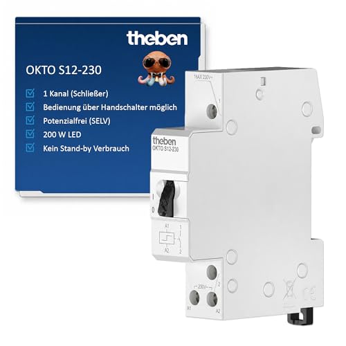 Theben 3120120 Okto S12-230 Stromstoßschalter I Stromstoßrelais I 230V I Elektromechanisch I DIN-Schiene I Hutschiene I 1 Schließer I LED BIS 200W I Lichtsteuerung (1er Pack)
