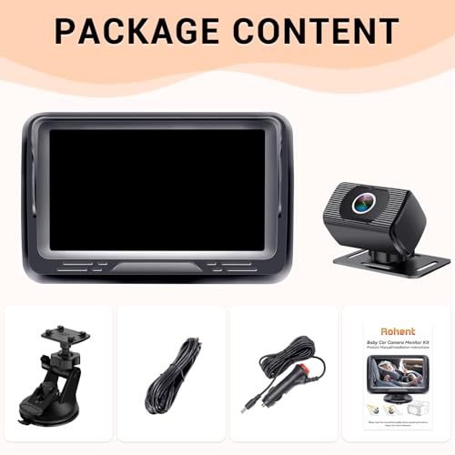 rohent baby car camera hd 1080p - rear-facing infant monitor with night vision car camera for baby 150 wide-angle lens anti-glare screen easy install 360 adjustable display