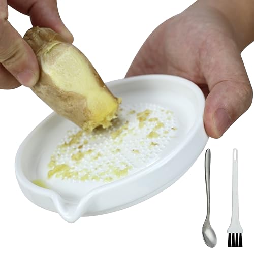 EIKS Ceramic Grater Dish Grinding Tool for Wasabi Ginger Garlic Carrot Fruits Vegetables, Used for Home Kitchen Cooking Preparation (Round-shaped)