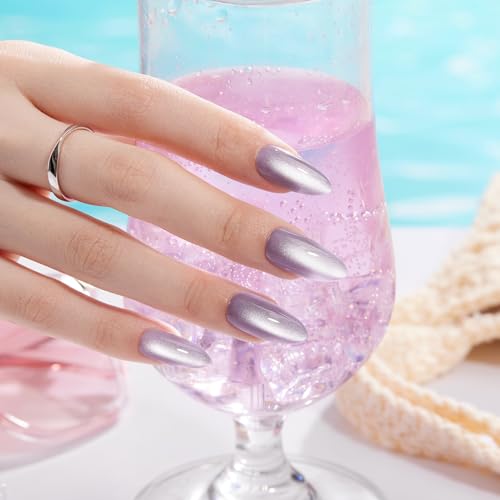 VSALON Press-on-Nägel kurz – Metallic Chrome-Nagelset für Damen