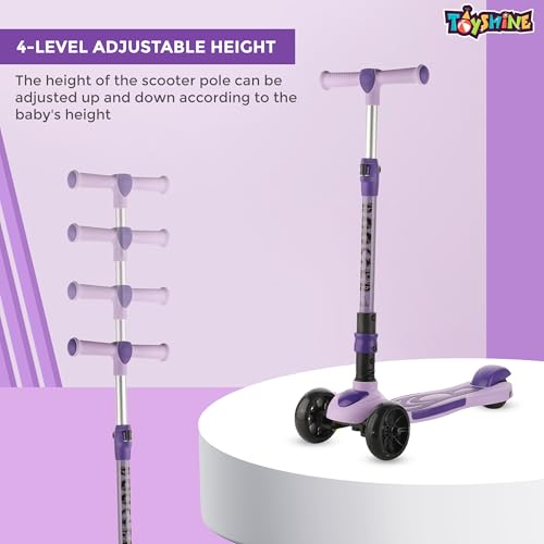 Image of Toyshine 3 Wheel Rooster LED Wheels Runner Scooter with Anti Slip ABS Base Aluminium Structure Height Adjustable Handlebar Max Load 45kg for Kids Boys Girls - Purple