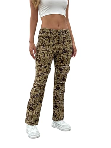 Low Waisted Women Jeans Pants Slim-Fit Stretchy Camouflage Multi-Pocket Boyfriend Y2k Denim Pants3