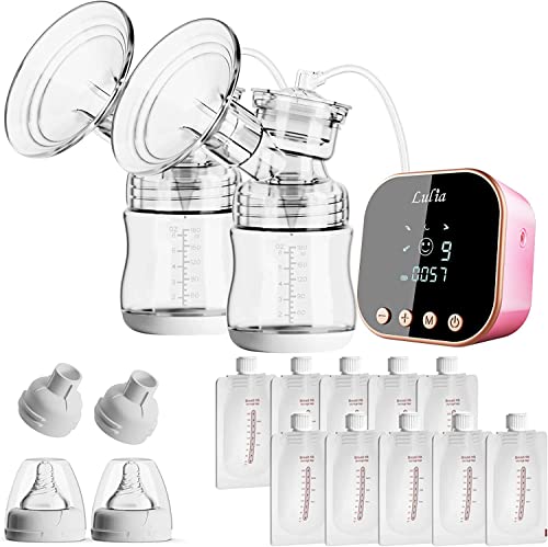 Image of Lulia,Double Electric Breast Pump,Double Single Breastfeeding Pumps,4 Modes and 9 Levels,Strong Suction,Pain Free,Mechanical Buttons, 2 Size Flanges,Rechargeable Milk Extractor for Home and Travel