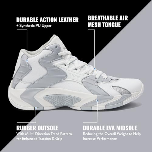 Image of SHAQ Devastator High Top Basketball Shoes for Men, Indoor or Outdoor Court Basketball Mens Sneakers - Black, White, Green, Blue, Orange or Red Size 8 to 15