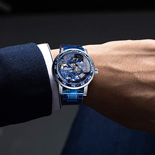 Winner Retro Manual Mechanical Skeleton Watch with Diamond and Carved Flower Craft Men's Skeleton Wrist Watch Mechanical Classic Roman Numerals, Retro